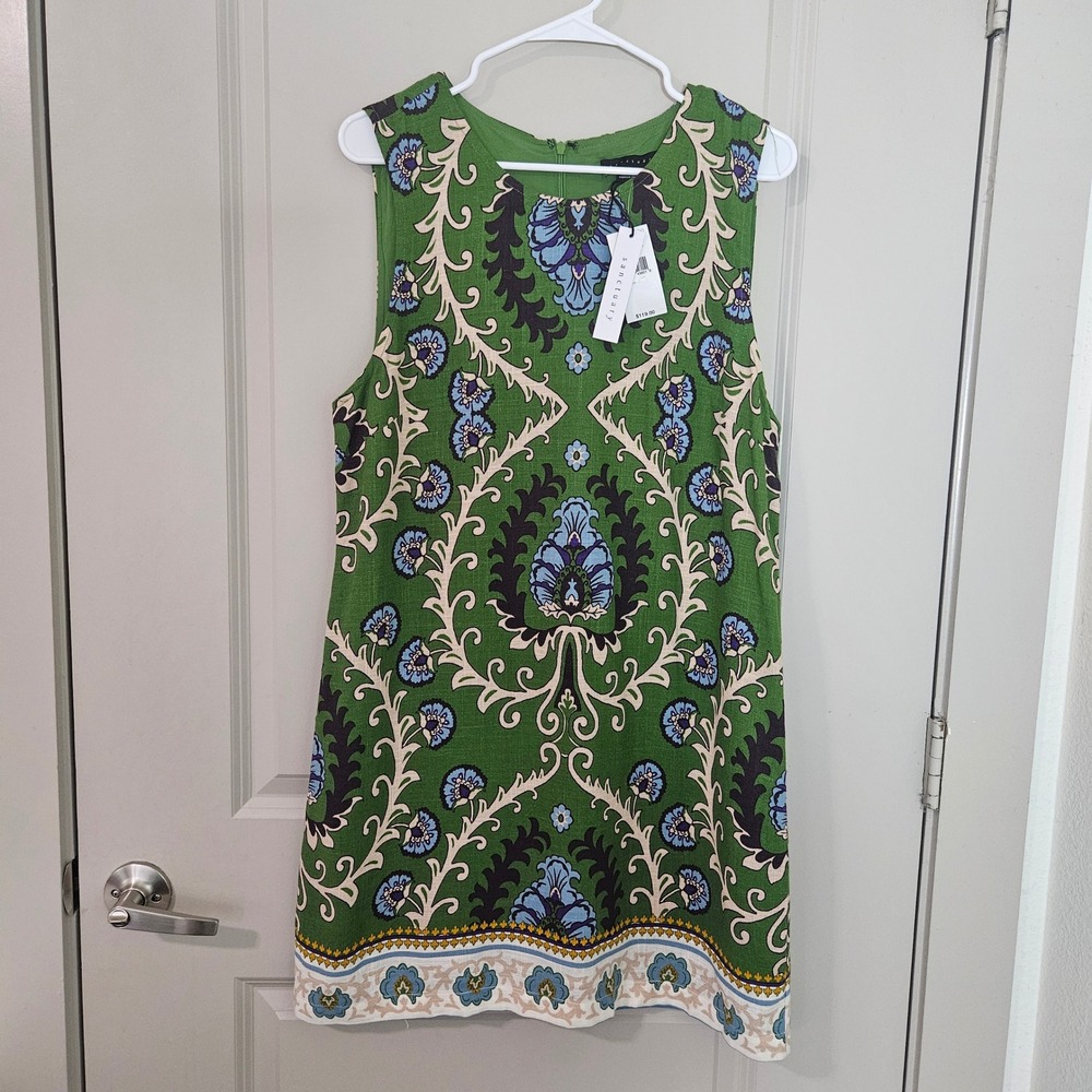 Sanctuary Green‎ Damask Floral Linen Blend Shift Dress XL NEW NWT